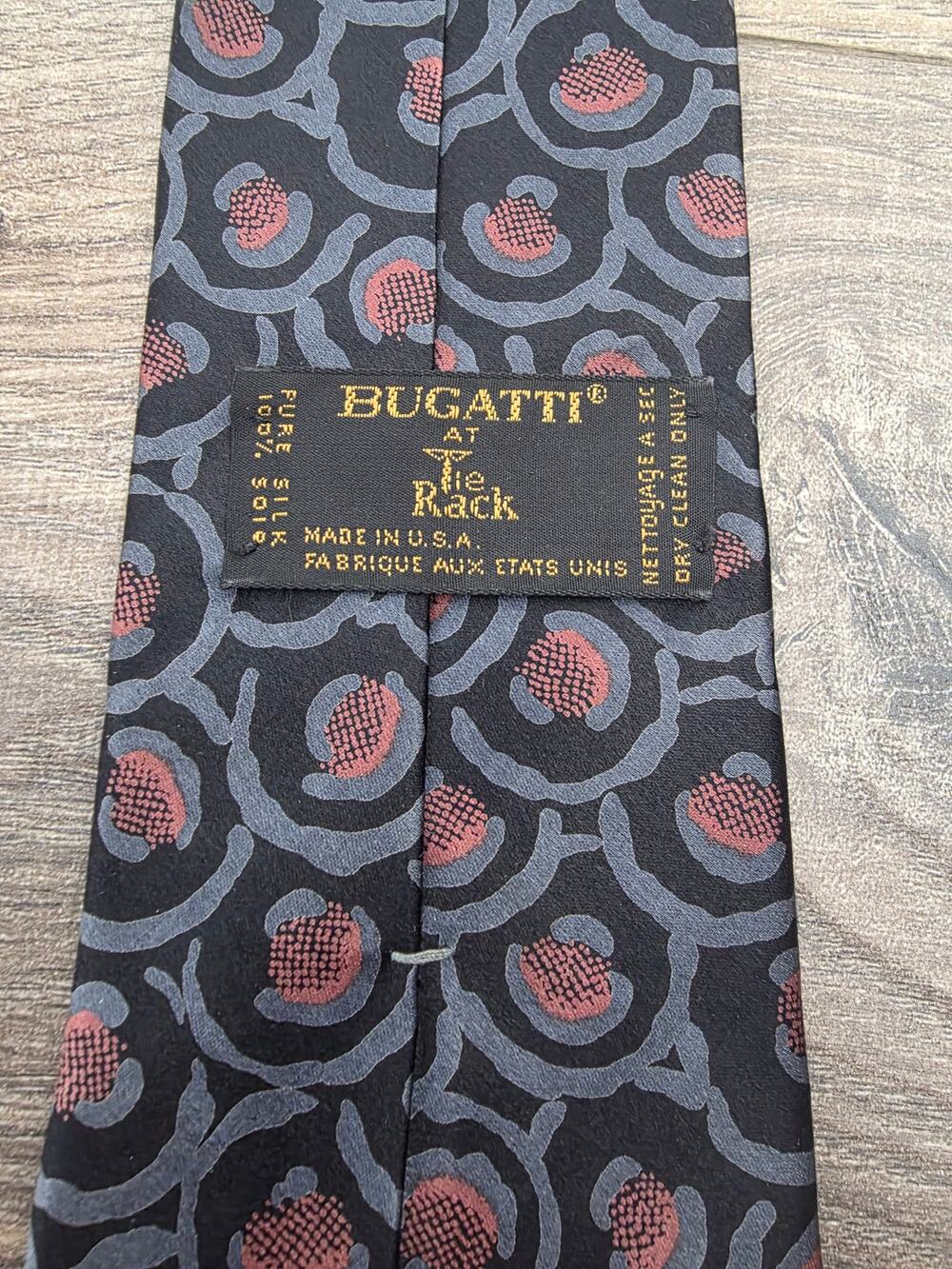 Vintage Bugatti Tie Rack 100% Italian Silk Tie Abstract Geometric Print USA